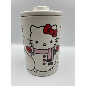 NEW Hello Kitty Christmas Cookie Jar Or Canister Ceramic Snowball Fight